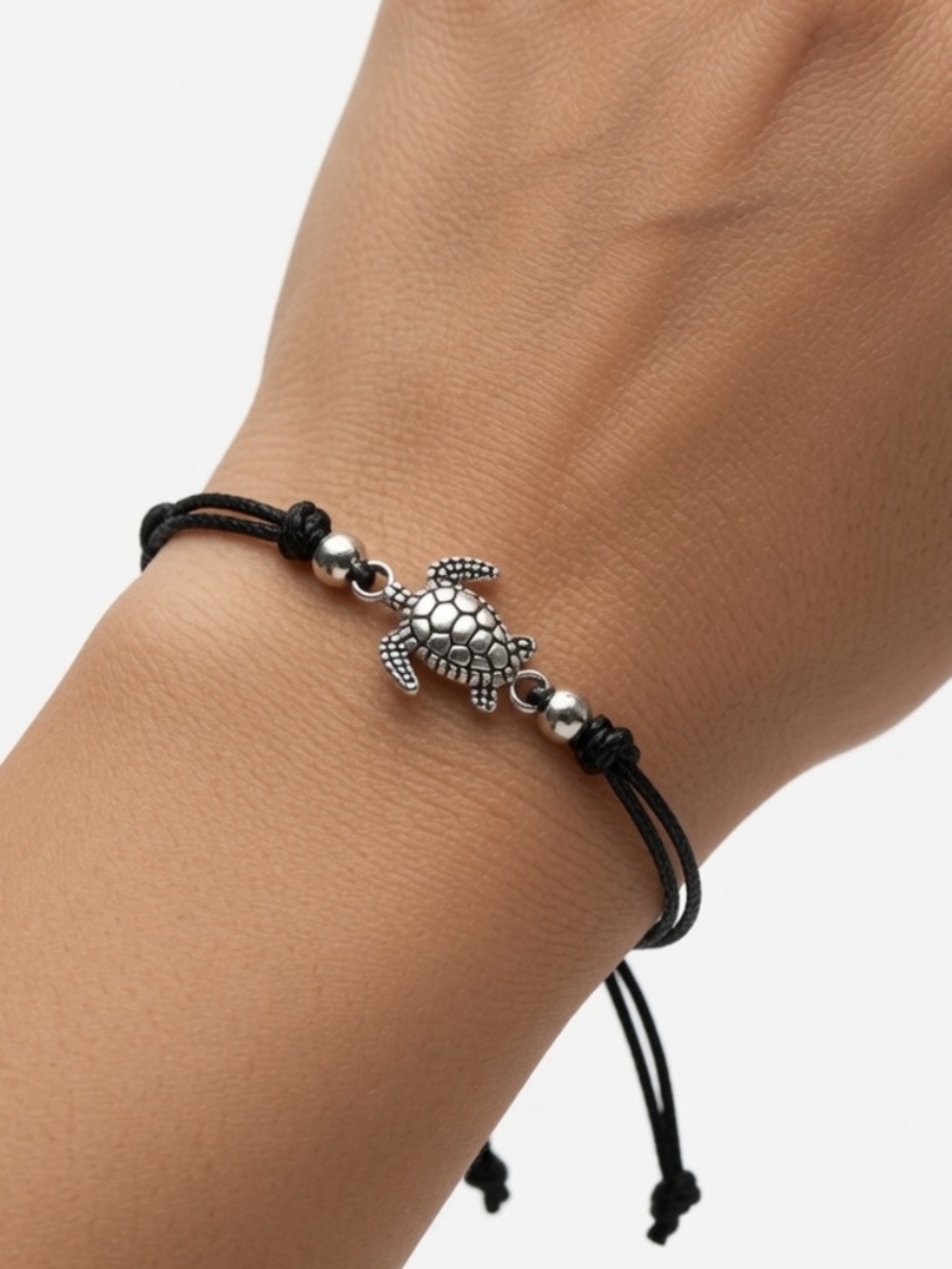 Silver-Tone Sea Turtle Adjustable Cord Bracelet